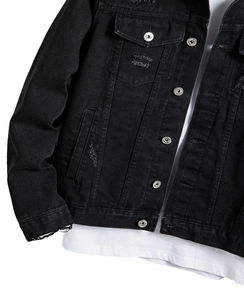 High Quality <b>Men's</b> <b>Trucker</b> Denim Stand Hooded Breathable Vintage Outerwear Customized Distress Pockets Front Denim Jeans <b>Jacket</b> - Product Image 6