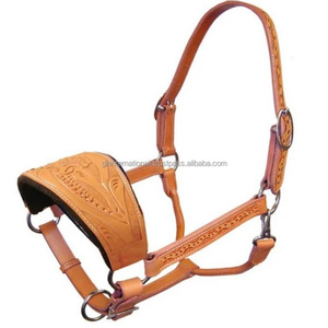 Fait sur mesure sculpture à la main motif floral licou de cheval en cuir double couche robuste harnais en cuir course de chevaux licou - Product Image 2