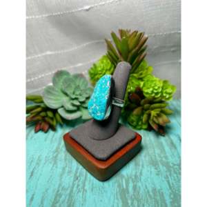 Navajo-Made <b>Statement</b> <b>Ring</b> with Kingman Turquoise & Sterling <b>Silver</b> Size 7 Natural Gemstone Inset Everyday Wear <b>Ring</b> - Product Image 3