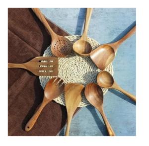 6 PEC With Handle Soup Ladle Natural Colour Premium Handmade <b>Wood</b> <b>Utensil</b> Set - Product Image 5