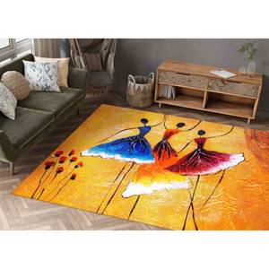 Alfombra con diseño de tres bailarinas: decoración de arte moderno en amarillo, alfombra impresa, alfombra fina no tejida - Product Image 1