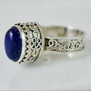 925 Sterling Silver Handmade <b>Ring</b> <b>Lapis</b> <b>Lazuli</b> Natural Blue Oval Shape Gemstone Bohemian September Birthstone Jewelry for Gift - Product Image 2
