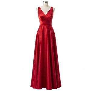 Vestido de Noche de Satén con Corte en A, Escote en V, Silueta en A, Vestido Formal para Fiesta, Boda, Banquete, Ropa de Noche para Mujer, Talla LS - Product Image 1