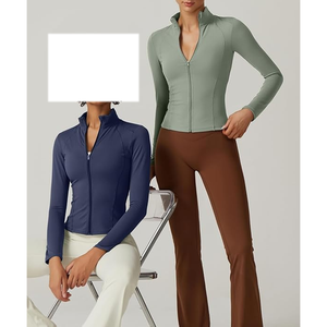 Femmes léger ajusté 2024 athlétique entraînement fermeture éclair vestes faux col roulé automne sweats à capuche vêtements avec poches - Product Image 6