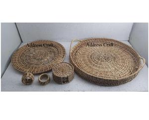 Plateaux en rotin tissés à la main rustiques en matériaux écologiques pour table basse, plateau à fruits, plateau de service ovale avec poignées, sous-verres en rotin - Product Image 5