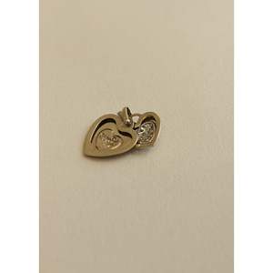 Vintage 10K <b>Solid</b> <b>Gold</b> Double Heart <b>Pendant</b> with 0.2ctw Heart Cut Diamonds Women's Everyday Wear Elegant Jewelry Charm - Product Image 6