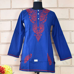 <b>Kurti</b> Cotton Chikan Embroidered Women Long Top Designer Casual Top Tunic Wholesaler - Product Image 2