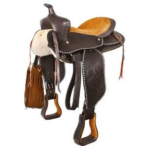 Ensemble de selle western en cuir de vache véritable brun foncé 100% premium, confortable, durable, classique, avec tête de selle, harnais et collier de poitrail pour - Product Image 1
