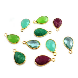 Aqua Calcedonia Bisel Colgante 12x9mm Forma de pera Oro Vermeil 925 Plata de ley Hecho a mano Encantos de plata esterlina Chapado en rodio - Product Image 2