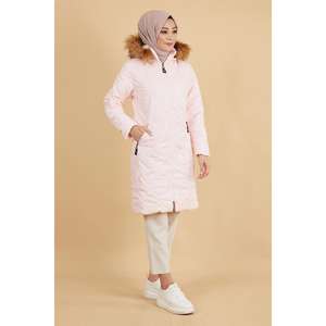 Veste longue matelassée style trench avec fermeture éclair, col rond, manches longues, décontractée - Product Image 1