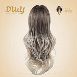 Katelynn PLUS Nouvelle perruque synthétique sans colle MiraScalp, longue, dégradé gris-brun, coupes dégradées, style ondulations lâches, dentelle transparente - Product Image 5