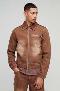 เสื้อแจ็กเก็ตผู้ชายแบบวินเทจแจ็กเก็ตกระเป๋าหน้าสำหรับใส่ทำงานผ้าเดนิมไม่ละลายกรด - Product Image 2