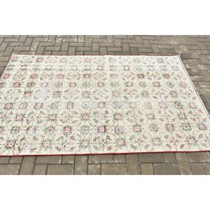 Alfombra Vintage, Alfombra de Lana Blanca y Roja de 4.2x7 pies - Product Image 3