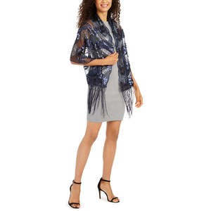 INC International Concepts Sciarpa da donna con paillettes Art Déco, taglia normale, blu navy - Product Image 1