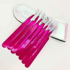 Pince à épiler professionnelle pour extension de cils en acier inoxydable rose vif avec logo personnalisé nouvelle pince à épiler à pointe pointue - Product Image 1