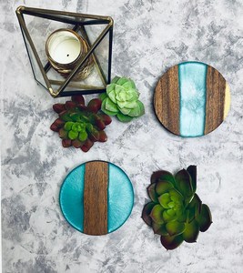 Sous-verres de luxe en résine, sous-verres époxy abstraits avec tourbillons métalliques, sous-verres élégants en pierre pour tables à manger - Product Image 3