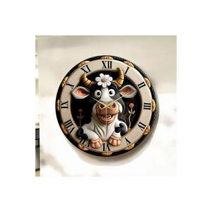 Reloj de pared de mesa para niños con patrón de vaca colorido 50cm Pantalla de número de regalo de madera silenciosa - Product Image 1