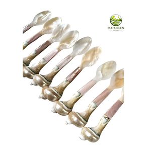 Cuillère à café en nacre naturelle, cuillère en coquillage faite à la main, manche en résine colorée, écologique, cuillère à dessert moderne de luxe Ho Chi - Product Image 5