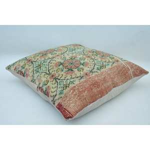 28x28 Inch Beige Wool Kantha Patchwork <b>Pillow</b> with Vintage Paisley Pattern Woven Technique - Product Image 5