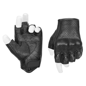 Guantes de moto de cuero sin dedos unisex con armadura de nudillos-Estilo liso para viajes y deportes al aire libre - Product Image 1