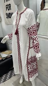 Robe maxi d'été pour femmes Broderie machine Manches courtes Décontractée 100% coton Taille naturelle Tissé Lavable Plage Travail - Product Image 3