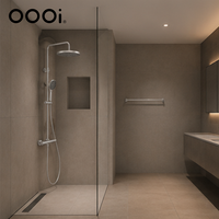 Système de douche mural apparent 3 fonctions avec pommeau de douche pluie, douchette à main ronde et bec de bain, mitigeur non thermostatique
