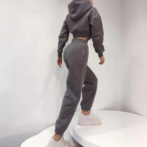 Logo personnalisé Automne Hiver Vêtements d'entraînement à capuche Survêtement en polaire 2 pièces Vêtements de sport pour femmes Jogger Ensemble de survêtements pour femmes Survêtement - Product Image 6