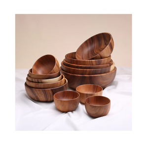 Ensaladera Antigua de Madera de Acacia y Mango de Alta Calidad, Diseño Redondo de Lujo para Decoración del Hogar y Uso en la Cocina - Product Image 1