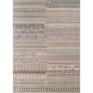 Tapis en laine et soie de bambou noué à la main Manchaha Lev-667 à motifs géométriques gris et noir pour la décoration de la maison et du salon - Product Image 1