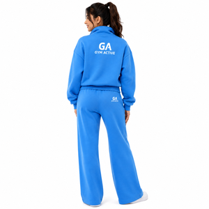 Conjunto Deportivo para Mujer, Sudadera Azul con Cierre de Cremallera, Antiarrugas, de Algodón/Bambú, Pantalones Anchos, Logotipo Personalizado, Ropa Deportiva para Gimnasio - Product Image 5