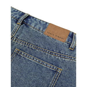 Jupe longue en jean Paola Riboni pour femme, taille haute, plissée, coupe trapèze, style formel, mode automne-été, délavage clair, style vintage - Product Image 5