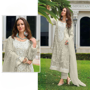 Nuevo Dhwaja Export Multi Color Diseñador paquistaní Formal Traje sin costuras Colección Organza Bordado Secuencia Corte Trabajo Moti - Product Image 6