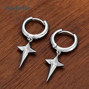 Pendientes de aro Huggie chapados en oro de 18 quilates de plata esterlina 925 hechos a mano, diseño único colgante de estrella de cuatro puntas para hombres - Product Image 4