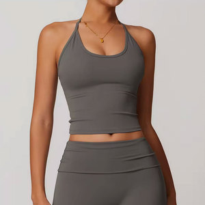 2024, venta al por mayor, camisetas personalizadas para mujer, camisetas sin mangas Halter ligeras transpirables de Color sólido a la moda para mujer - Product Image 1