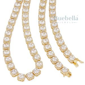 Collar de cadena de tenis de corte princesa con diamantes de moissanita de 5mm chapado en oro de 14 quilates de plata 925 para hombre, producto de gran oferta - Product Image 1
