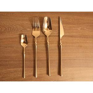 Juego de cubiertos de acero inoxidable chapado en oro con mango largo redondo liso diseño hecho a mano juego de cubiertos de acero inoxidable real - Product Image 2