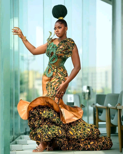 ชุดราตรีหรูหราสไตล์ไนจีเรียติดลูกปัดชุดราตรีของผู้หญิงทรงนางเงือกยาวถึงพื้นภาพเงาทรงนางเงือกเอวธรรมชาติพลอยเทียม - Product Image 2