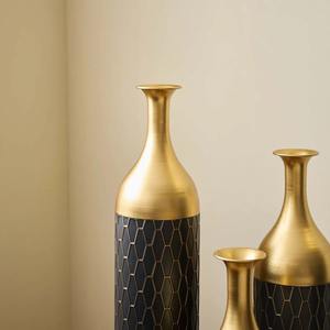 Premium Black And Gold Tall <b>Vase</b> <b>Set</b> Of <b>3</b> Ideal For High End Home Decor And Artistic Styling Accents Handcrafted From India - Product Image 5
