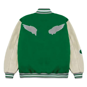 แจ็คเก็ตวิทยาลัยแบบขายส่ง OEM สไตล์สตรีทแฟชั่น  ผ้าหนังทอแบบระบายอากาศได้ดี ติดกระดุมแบบตั้ง  ดีไซน์ทันสมัย - Product Image 6