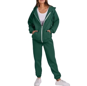 Ensemble de survêtement en velours avec fermeture éclair et logo personnalisé, nouvelle tendance pour femmes, tenue de jogging en velours 2 pièces pour l'hiver - Product Image 6