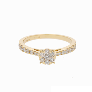 Elegante Anillo de Diamantes Naturales Chapado en Oro de 14K con Rodio para Mujer, Delicado Diseño de Racimo de Flores, Corte Brillante, Banda con Pavé, Estilo Clásico - Product Image 1