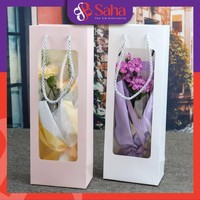 Sac en papier kraft recyclé biodégradable de luxe personnalisé 36 x 12,5 x 8,5 cm pour emballage cadeau, cosmétique, artisanat, avec poignée intégrée