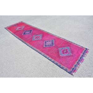 Alfombra turca Vintage moderna rosa púrpura 3x10ft área grande lana látex respaldo Patchwork para sala de estar pasillo Decoración habitación alfombra - Product Image 3