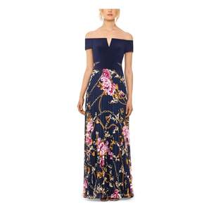 Abito Formale da Donna Xscape Taglia 2 Blu, Stile Tubino, Maniche Corte Stampate, Spalle Scoperte, Vita Naturale, Stampa Floreale in Chiffon - Product Image 1