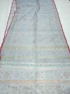 Exclusif Deshi Dhakai Jamdani Orange Sharee Qualité d'exportation pour les femmes JAMDANI FABRIC Bleu ROUGE VERT Doré du Bangladesh - Product Image 6