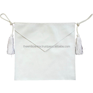 Ensemble de ceinture et tablier d'apprenti maçon de première qualité, en cuir blanc, pour la franc-maçonnerie, vente en gros - Product Image 5