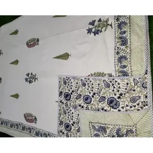 Mantas de Cama Reversibles de Algodón Blanco con Estampado a Mano, Marca Vinayakam Exports, Hechas en India, Relleno de Algodón Flalean - Product Image 3