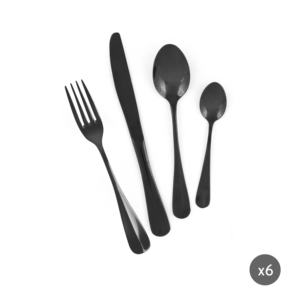 Ensemble de couverts en acier inoxydable noir durable de 24 pièces, style élégant, finition miroir, revêtement PDV, noir poli miroir par Excelsa - Product Image 1