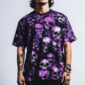 เสื้อยืดลายกราฟิกพิมพ์ลายหัวกะโหลกแบบยูนิเซ็กซ์ สไตล์ลำลองสำหรับฤดูร้อน ผ้าคอตตอนผสม ทรงปกติ - Product Image 1