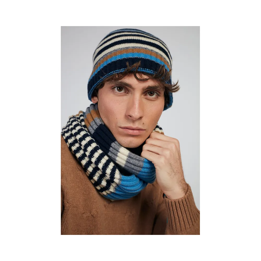 Made in Italy 100% eco cachemire hats for men anti-pilling striped knitted beanie